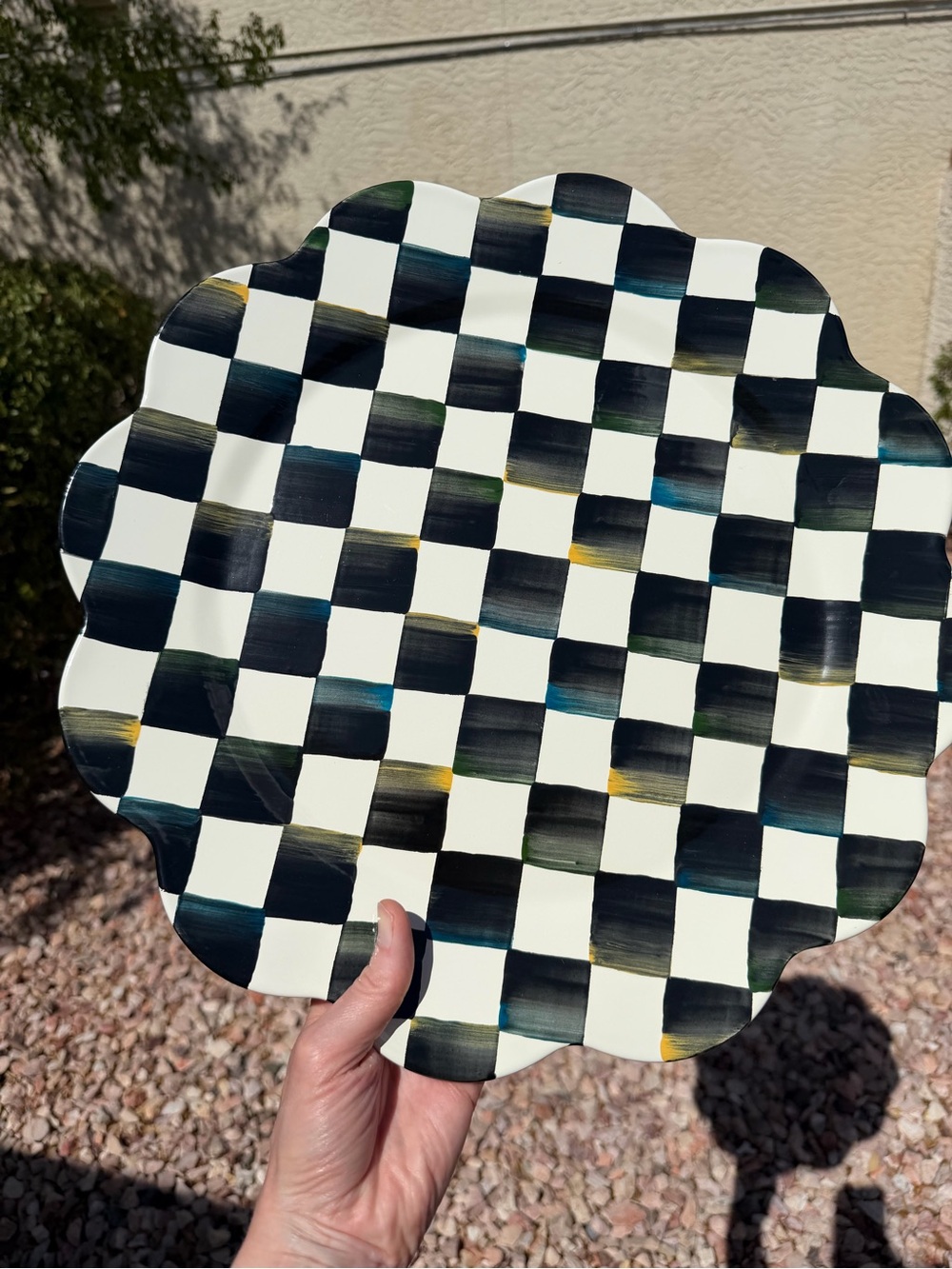 Mackenzie Childs Courtly Check Enamel Petal Platter